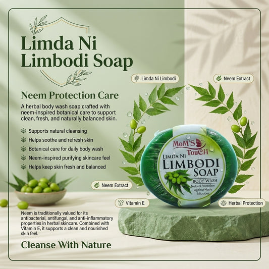 MoM'S TouCH ® LiMDA Ni LiMBODi SoAP | NATuRAL PRoTeCTiON AGAiNST NASTY MiCRoBES | WiTH VITAMIN-E & NEEM EXTRACT | BoDY WASH | 90gm |