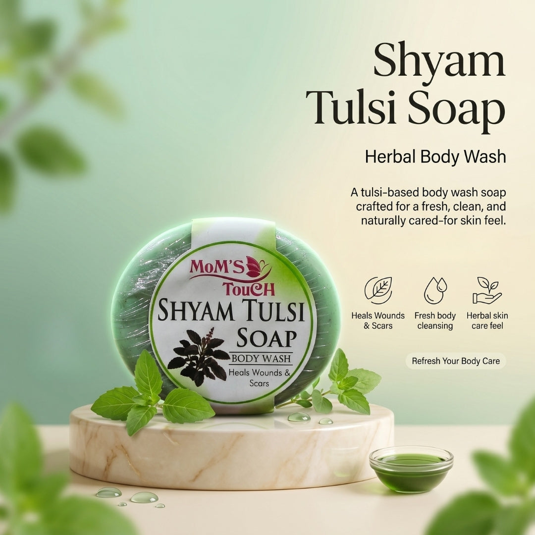 MoM'S TouCH ® SHYAM TuLSi SoAP | HeALS WouNDS & SCARS | WiTH VITAMIN-E & NEEM EXTRACT | BoDY WASH | 90gm |