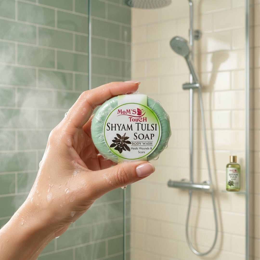 MoM'S TouCH ® SHYAM TuLSi SoAP | HeALS WouNDS & SCARS | WiTH VITAMIN-E & NEEM EXTRACT | BoDY WASH | 90gm |