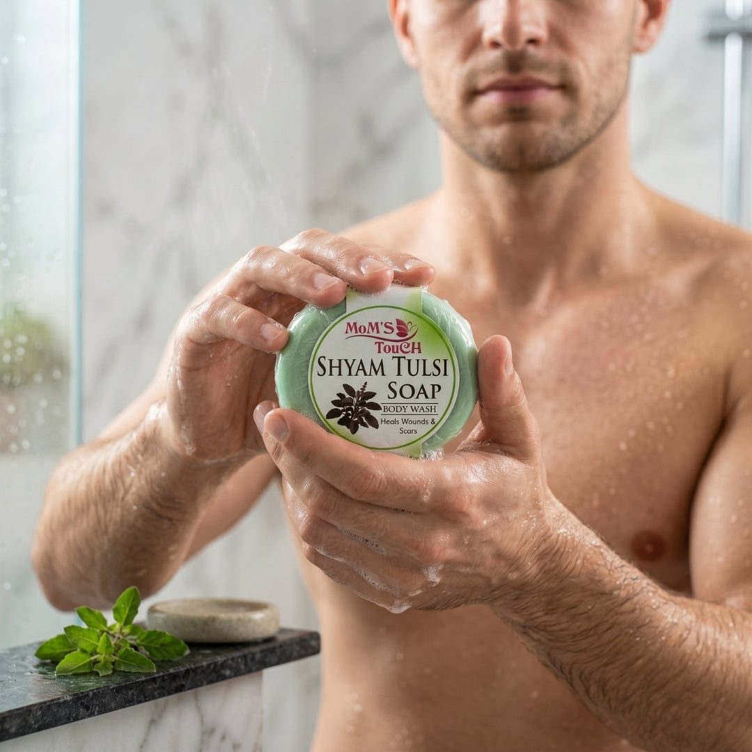 MoM'S TouCH ® SHYAM TuLSi SoAP | HeALS WouNDS & SCARS | WiTH VITAMIN-E & NEEM EXTRACT | BoDY WASH | 90gm |