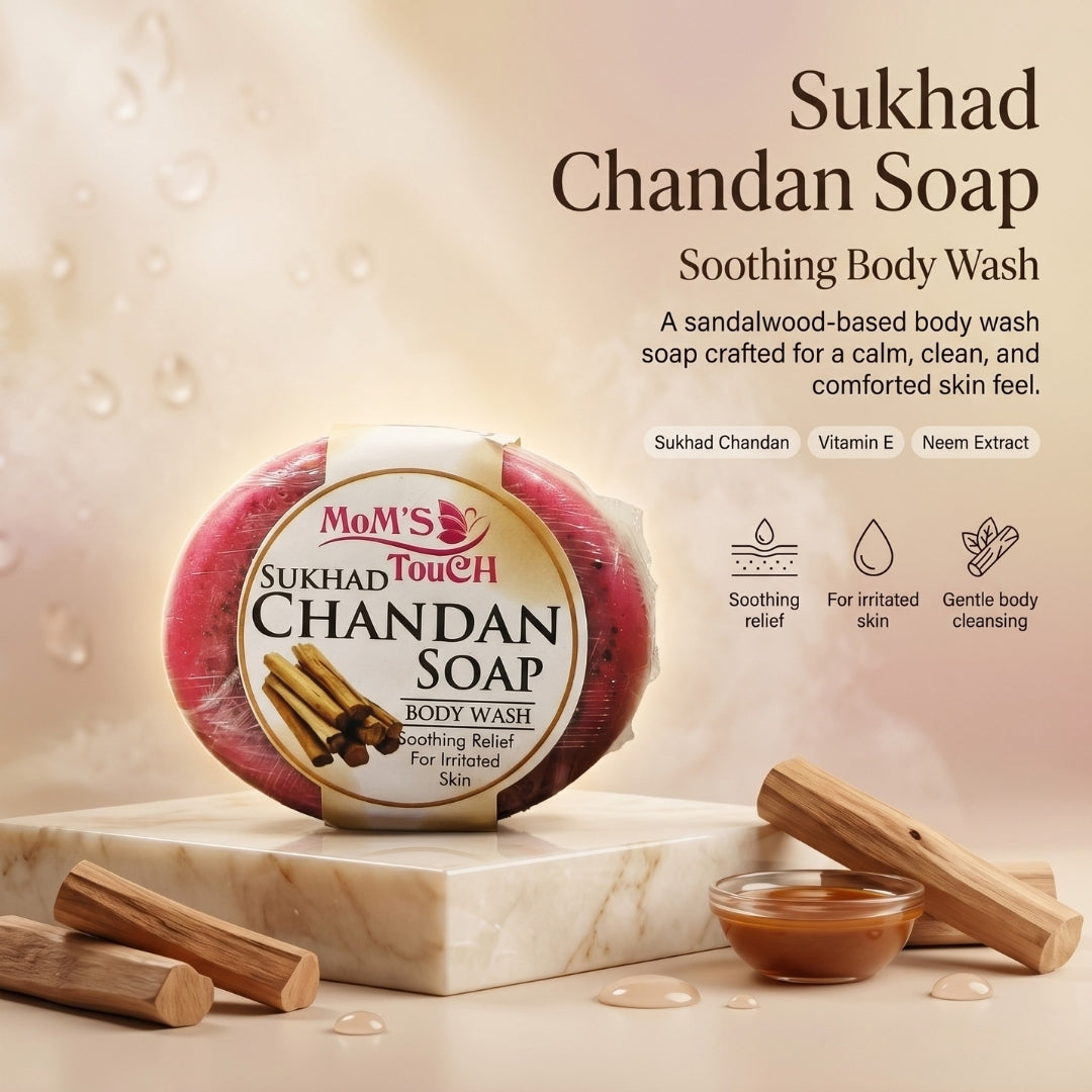MoM'S TouCH ® SuKHAD CHANDAN SoAP | SooTHIliNG ReLieF FoR iRRiTATeD SKiN | WiTH VITAMIN-E & NEEM EXTRACT | BoDY WASH | 90gm |