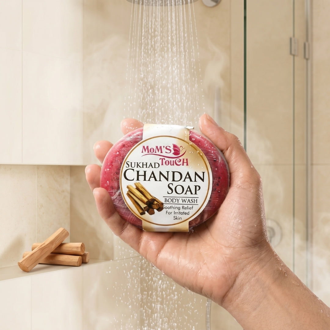 MoM'S TouCH ® SuKHAD CHANDAN SoAP | SooTHIliNG ReLieF FoR iRRiTATeD SKiN | WiTH VITAMIN-E & NEEM EXTRACT | BoDY WASH | 90gm |