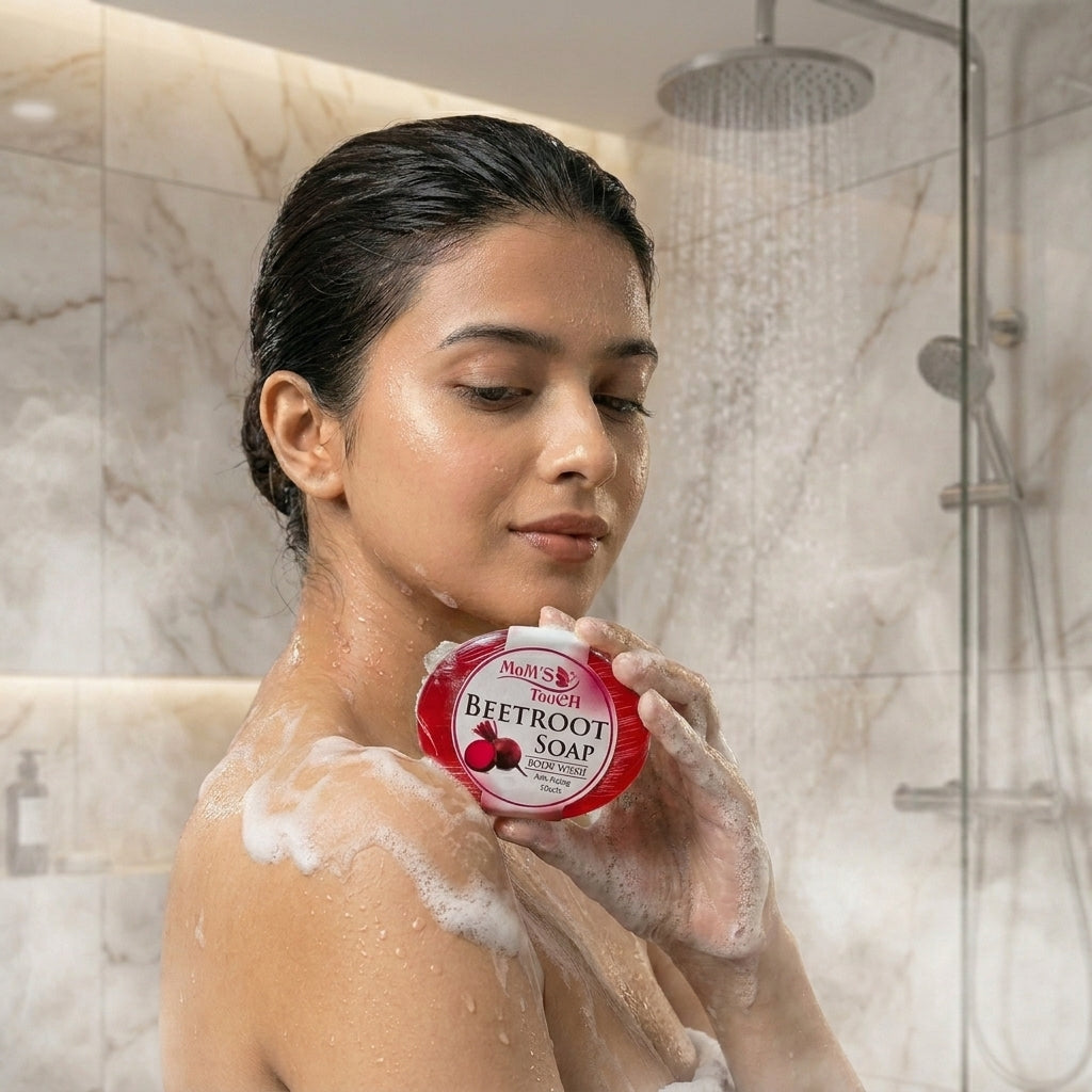 MoM'S TouCH ® BeeTRooT SoAP | ANTi-AGiNG eFFeCTS | WiTH VITAMIN-E & NEEM EXTRACT | BoDY WASH | 90gm |
