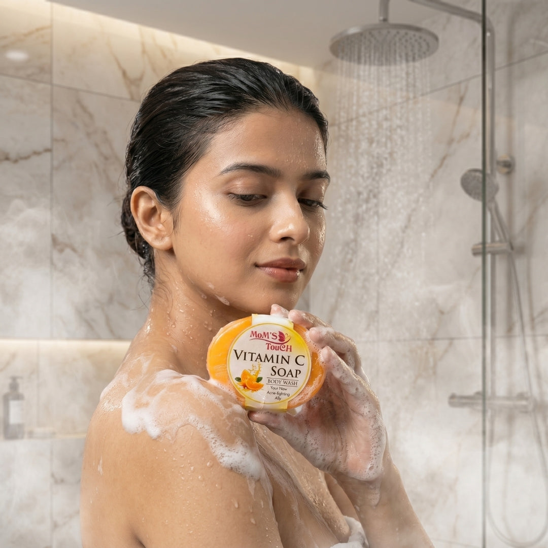 MoM'S TouCH ® ViTAMiN C SoAP | YouR NeW ACNE FiGHTiNG ALLY | WiTH VITAMIN-E & NEEM EXTRACT | BoDY WASH | 90gm |