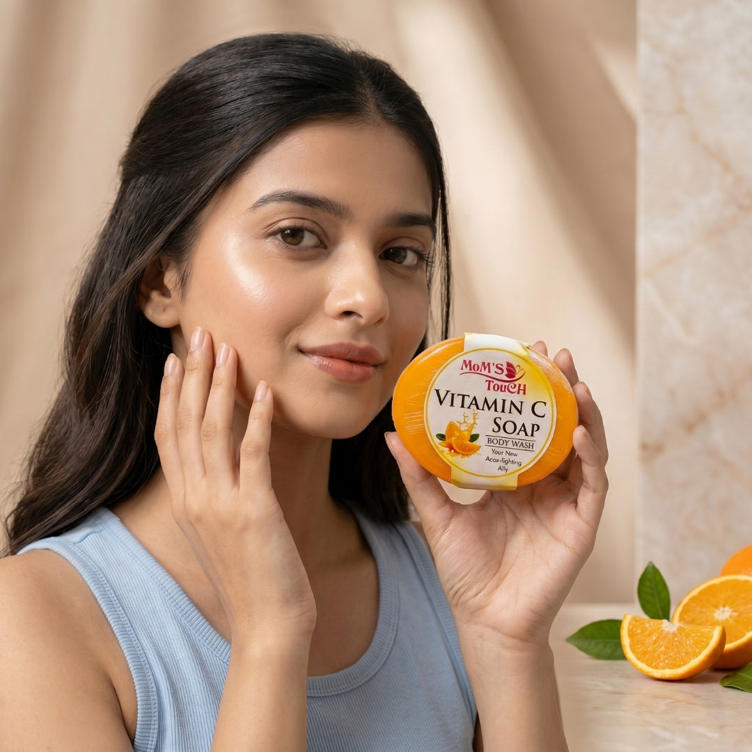 MoM'S TouCH ® ViTAMiN C SoAP | YouR NeW ACNE FiGHTiNG ALLY | WiTH VITAMIN-E & NEEM EXTRACT | BoDY WASH | 90gm |