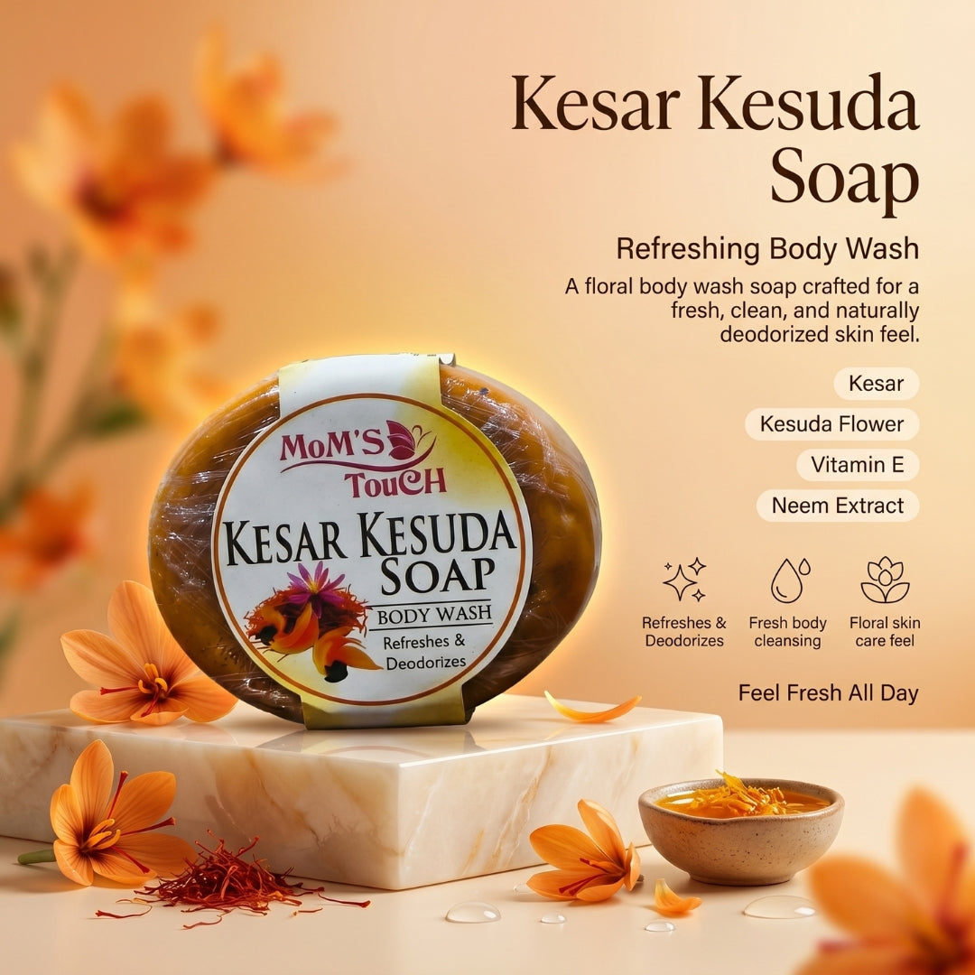 MoM'S TouCH ® KeSAR KeSuDA SoAP | ReFReSHeS & DEoDoRiZeS | WiTH VITAMIN-E & NEEM EXTRACT | BoDY WASH | 90gm |