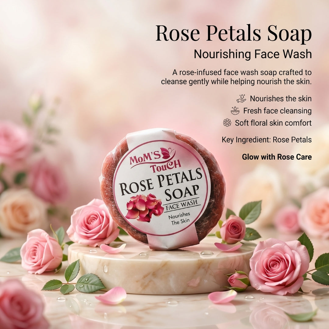 MoM'S TouCH ® RoSe PeTALS SoAP | NouRiSHeS THe SKiN | FACe WASH | HANDMADe ORGANiC SoAP | 50gm |