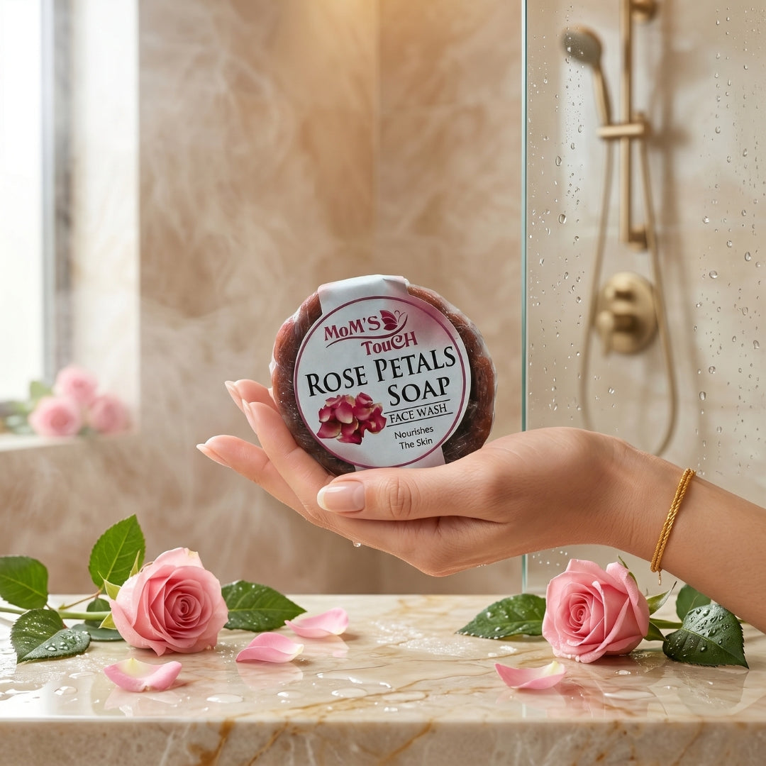 MoM'S TouCH ® RoSe PeTALS SoAP | NouRiSHeS THe SKiN | FACe WASH | HANDMADe ORGANiC SoAP | 50gm |