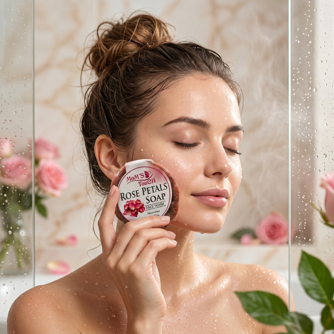 MoM'S TouCH ® RoSe PeTALS SoAP | NouRiSHeS THe SKiN | FACe WASH | HANDMADe ORGANiC SoAP | 50gm |