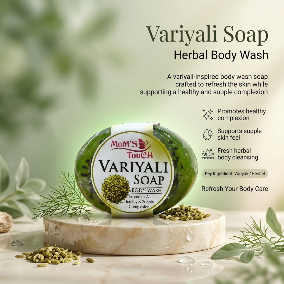 MoM'S TouCH ® VARiYALi SoAP | PRoMoTeS A HeALTHY & SuPPLe CoMPLeXioN | WiTH VITAMIN-E & NEEM EXTRACT | BoDY WASH | 90gm |