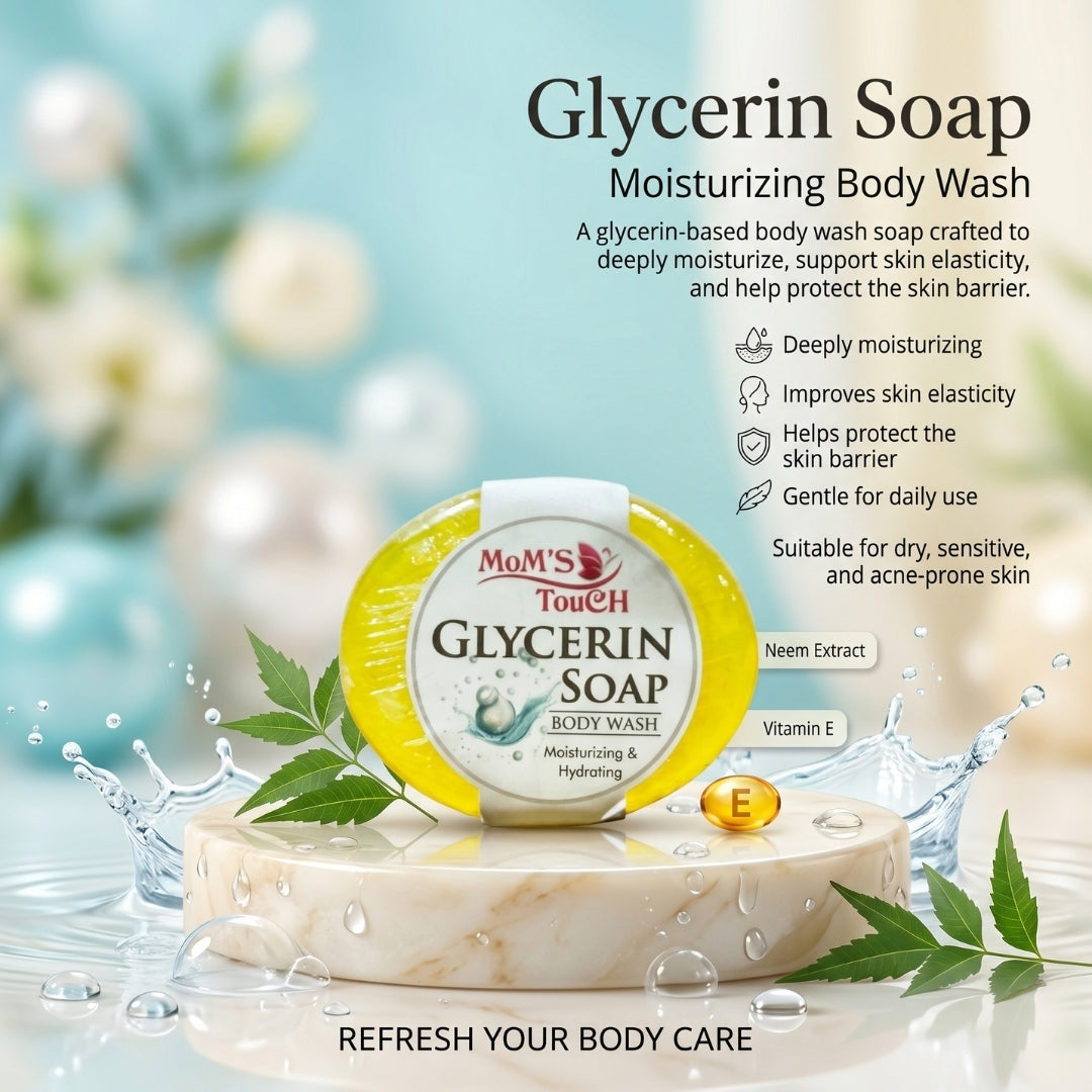 MoM'S TouCH ® GLYCeRiN SoAP | MoiSTuRiZiNG & HYDRATiNG | WiTH VITAMIN-E & NEEM EXTRACT | BoDY WASH | 90gm |