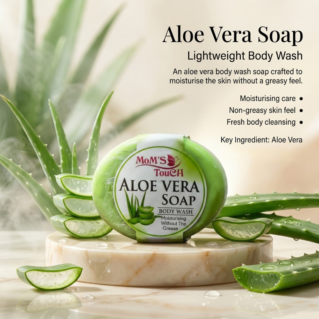 MoM'S TouCH ® ALoe-VeRA SoAP | MoiSTuRiSiNG WiTHouT THe GReASe | WiTH VITAMIN-E & NEEM EXTRACT | BoDY WASH | 90gm |