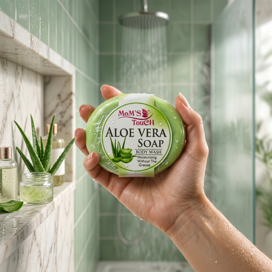 MoM'S TouCH ® ALoe-VeRA SoAP | MoiSTuRiSiNG WiTHouT THe GReASe | WiTH VITAMIN-E & NEEM EXTRACT | BoDY WASH | 90gm |