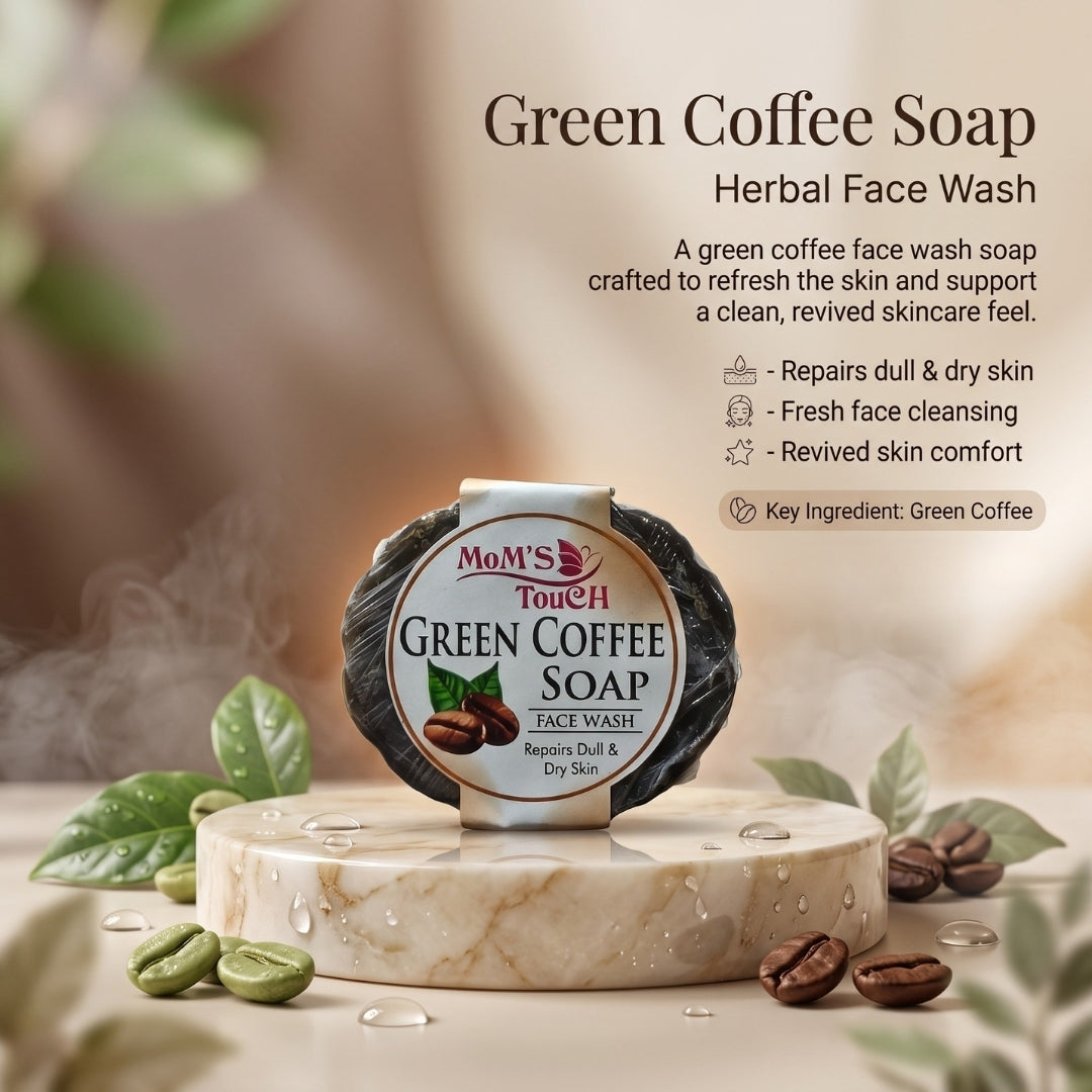 MoM'S TouCH ® GReeN CoFFee SoAP | RePAiRS DuLL & DRY SKiN | FACe WASH | 50gm |