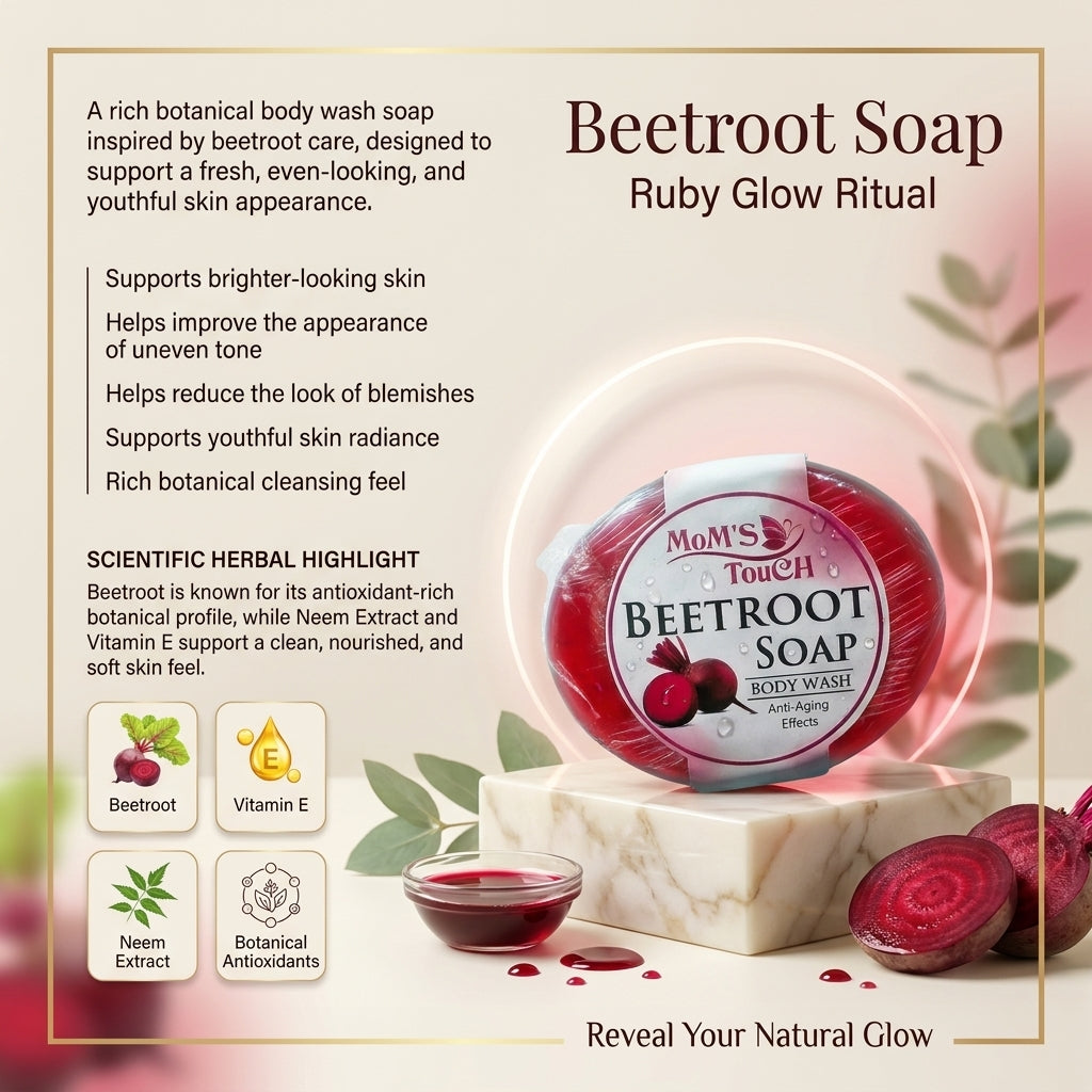 MoM'S TouCH ® BeeTRooT SoAP | ANTi-AGiNG eFFeCTS | WiTH VITAMIN-E & NEEM EXTRACT | BoDY WASH | 90gm |