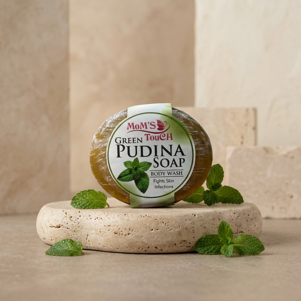 MoM'S TouCH ® GReeN PuDiNA SoAP | FiGHTS SKiN INFeCTioNS | WiTH VITAMIN-E & NEEM EXTRACT | BoDY WASH | 90gm |