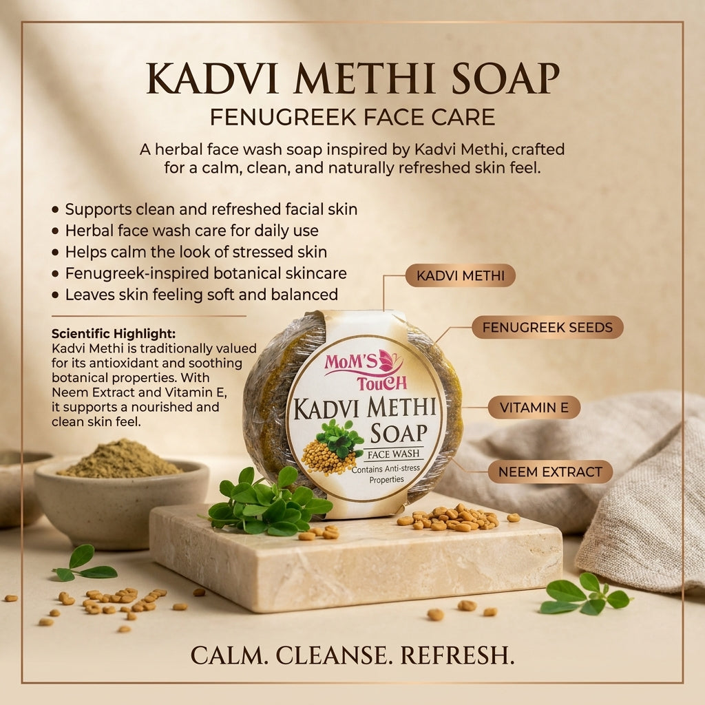 MoM'S TouCH ® KADVi MeTHi SoAP | CoNTAiNS ANTi-STReSS PRoPeRTieS | FACe WASH | 50gm |
