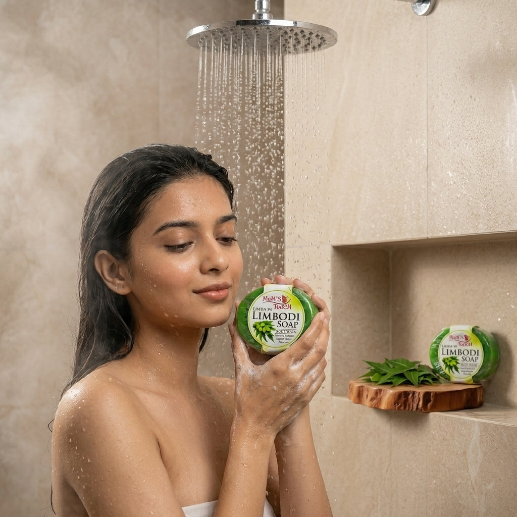 MoM'S TouCH ® LiMDA Ni LiMBODi SoAP | NATuRAL PRoTeCTiON AGAiNST NASTY MiCRoBES | WiTH VITAMIN-E & NEEM EXTRACT | BoDY WASH | 90gm |