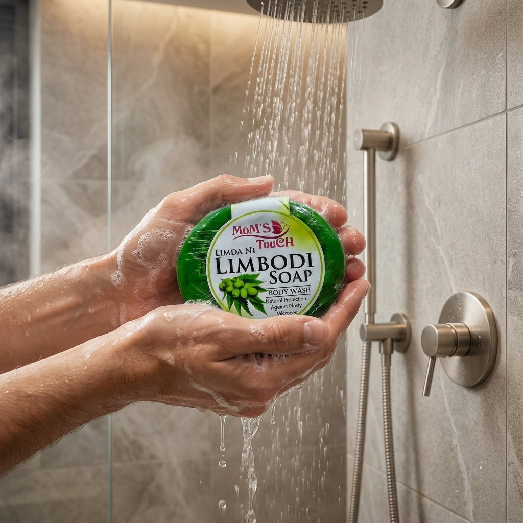 MoM'S TouCH ® LiMDA Ni LiMBODi SoAP | NATuRAL PRoTeCTiON AGAiNST NASTY MiCRoBES | WiTH VITAMIN-E & NEEM EXTRACT | BoDY WASH | 90gm |