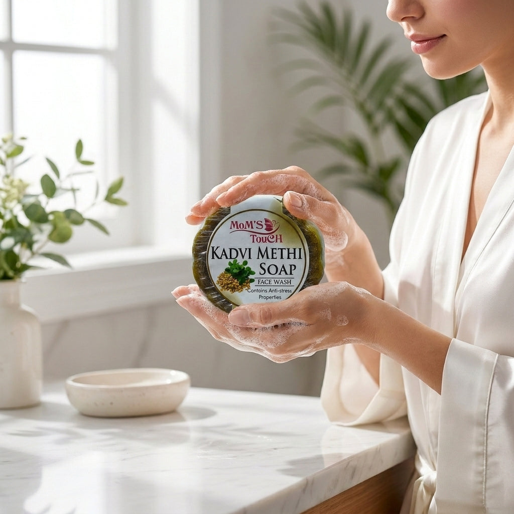 MoM'S TouCH ® KADVi MeTHi SoAP | CoNTAiNS ANTi-STReSS PRoPeRTieS | FACe WASH | 50gm |